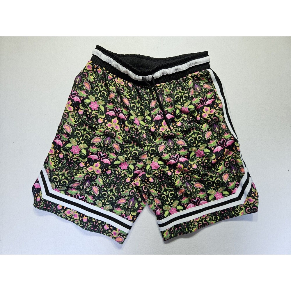 WESC Flamingos Go Wild Black Pink Green Floral Athletic Shorts Large